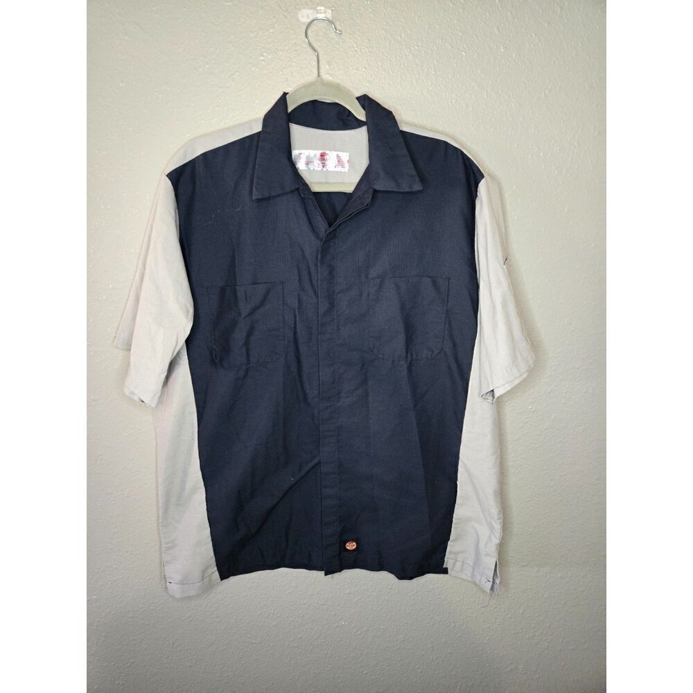 Red Kap Men's Navy and Light Gray Short Sleeve Two Tone Crew Shirt Size XL